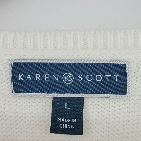 Karen Scott Textured Cable Knit Crew Neck Sweater Large Cream - Picture 3 of 6